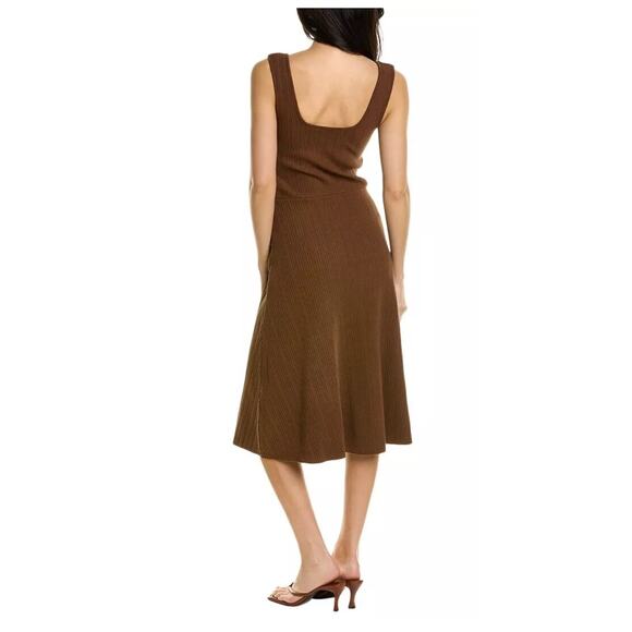 Vince Ribbed Knit Square Neck Midi Dress Chestnut Hazelnut Brown S - Picture 3 of 9